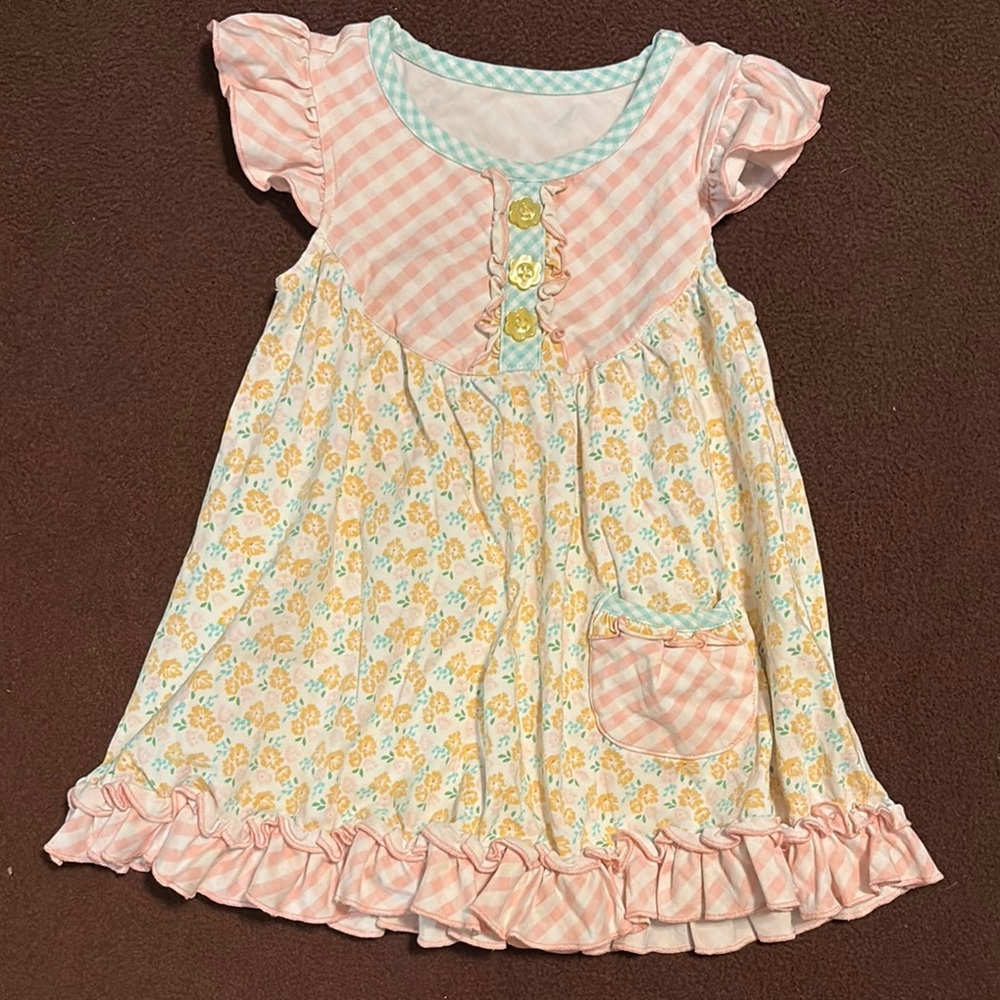 Seven7 Pink and White Ruffled Sundress with Flutter Sleeves